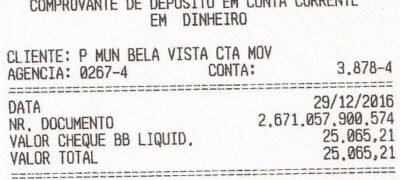 Câmara de Bela Vista devolve R$ 25 mil à prefeitura