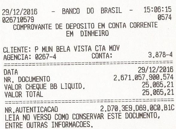 Câmara de Bela Vista devolve R$ 25 mil à prefeitura