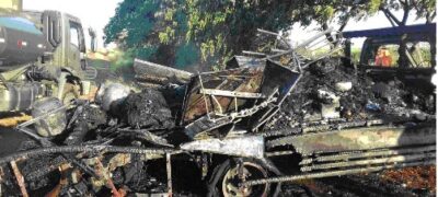 Em Bela Vista, caminhão de mudança pega fogo