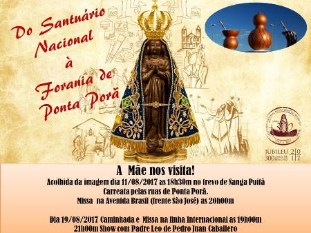 Imagem peregrina de Nossa Senhora Aparecida chega em Ponta Porã nesta quinta-feira 10/8