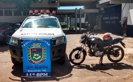 PM do distrito de Boqueirão recupera, em pouco tempo, motocicleta que havia sido furtada em Jardim
