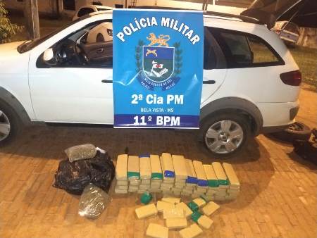 Polícia Militar em Bela Vista apreende 61,5 kg de maconha e recupera veículo furtado