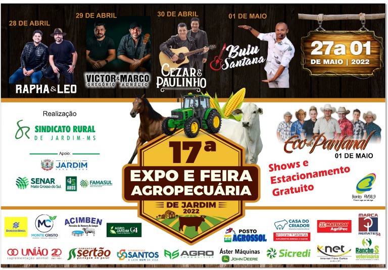 17ª Expo e Feira Agropecuária começa dia 27 em Jardim