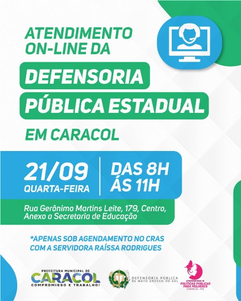 Defensoria Pública Estadual realiza atendimento On-line em Caracol no dia 21 de setembro