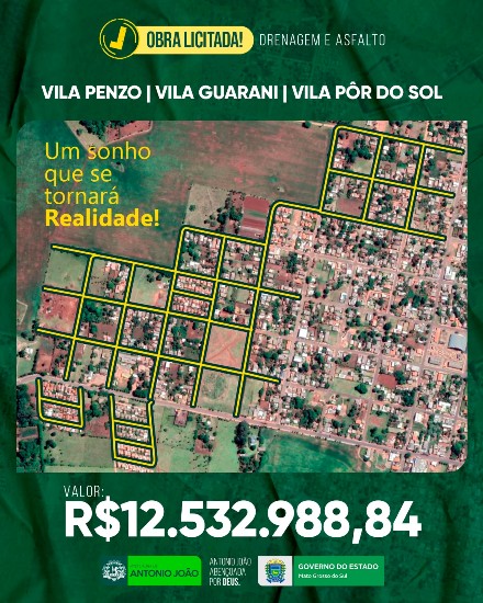 Prefeitura de Antônio João realizará drenagem e pavimentação asfáltica das Vilas: Penzo, Guarani e Pôr do Sol