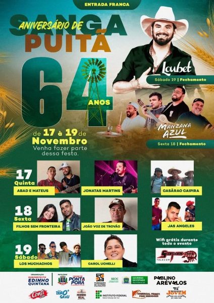 Em Ponta Porã, Distrito de Sanga Puitã comemora 64 anos com Show de Loubet e artistas da região