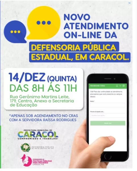 Defensoria Pública Estadual realiza atendimento On-line em Caracol no dia 14 de dezembro