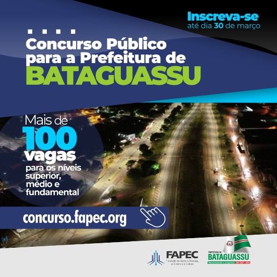 Prefeitura de Bataguassu abre inscrições para Concurso Público