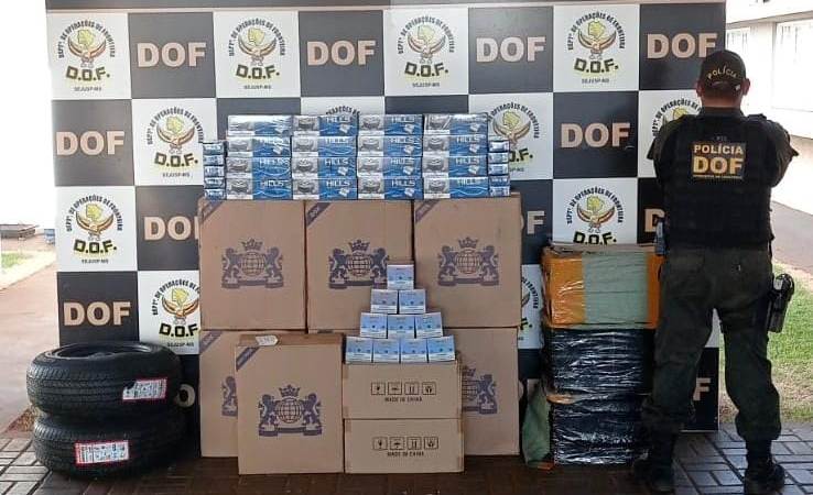 DOF apreende carro carregado com cigarros e pneus em Dourados