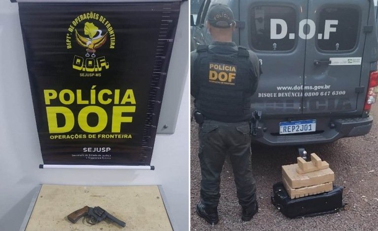 DOF apreende arma de fogo e droga em Bela Vista e Ponta Porã