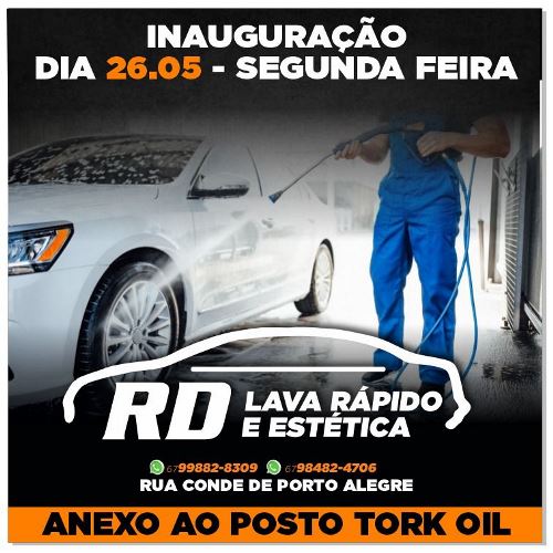 RD Lava Rápido e Estética inaugura nesta segunda-feira, dia 26, em Bela Vista