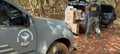 DOF apreende veículo carregado de cigarro em meio a mata em Laguna Carapã