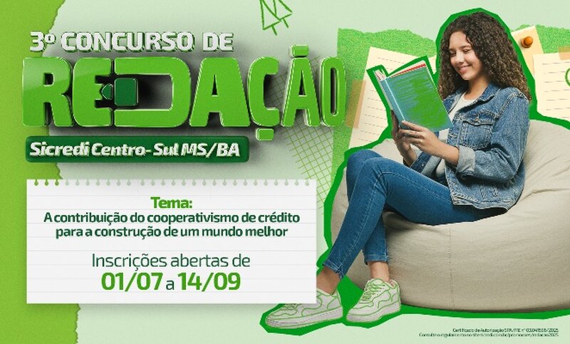 Sicredi Centro-Sul MS/BA abre inscrições para a 3ª edição do Concurso de Redação