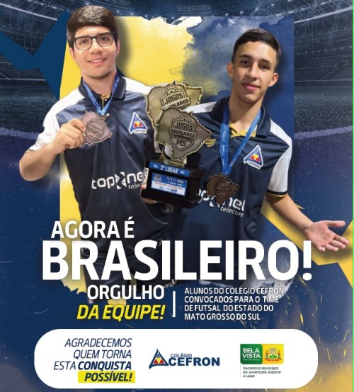 Atletas do Colégio Cefron são convocados para a Seleção de Futsal Sub-17 de Mato Grosso do Sul