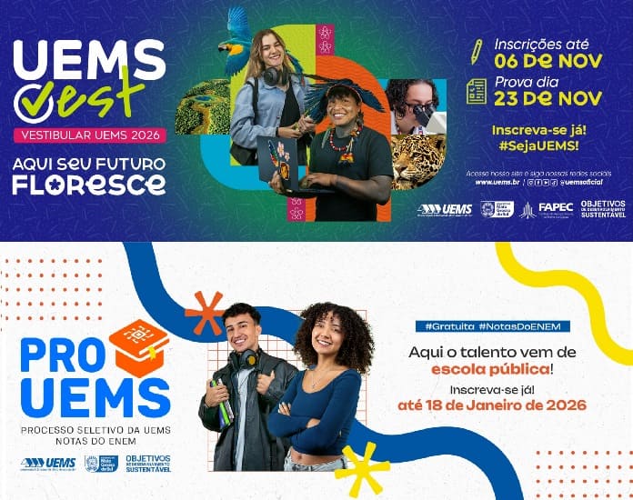 UEMS abre inscrições para dois processos seletivos de graduação com mais de 1,3 mil vagas: PROUEMS e UEMSVest 2026