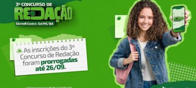 Inscrições prorrogadas até 26 de setembro para o Concurso de Redação da Sicredi Centro-Sul MS/BA
