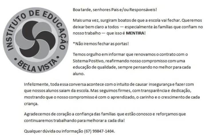 Colégio IEBV desmente boatos sobre fechamento e reafirma compromisso com a educação de qualidade