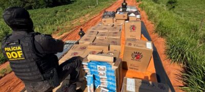 DOF apreende caminhões e carro carregados com mais de 27 mil pacotes de cigarros e 10 toneladas de agrotóxicos