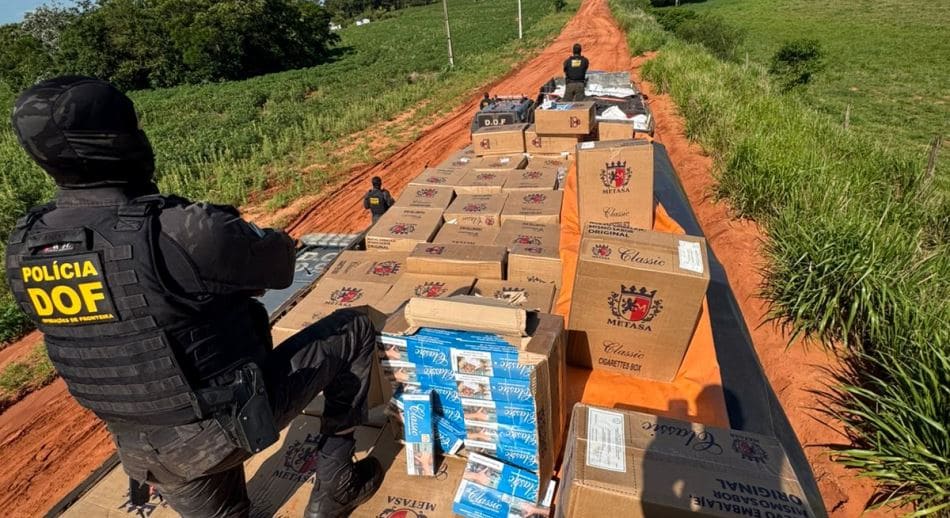 DOF apreende caminhões e carro carregados com mais de 27 mil pacotes de cigarros e 10 toneladas de agrotóxicos