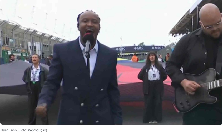 Thiaguinho relembra infância em MS após cantar hino nacional na F1: ‘Emoção’