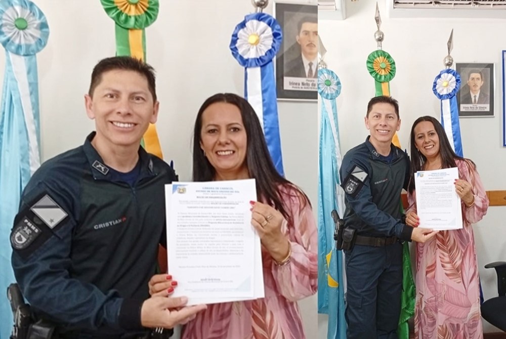 Vereadora Meire Leite parabeniza Sargento Cristian por Medalha Internacional da Polícia do Paraguai