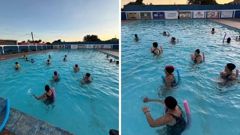 Hidroginástica devolve função social à piscina do Grêmio Pedro Rufino