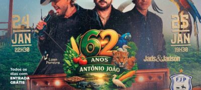Shows nacionais gratuitos, bailes e a tradição do Laço Comprido movimentam Antônio João em janeiro