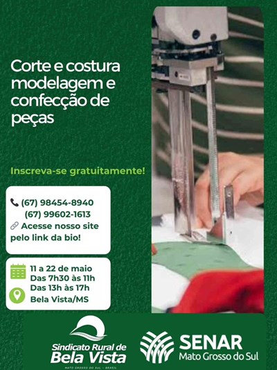 Bela Vista: Curso de Corte e Costura será realizado no CRAS 2 a partir do dia 11 de maio