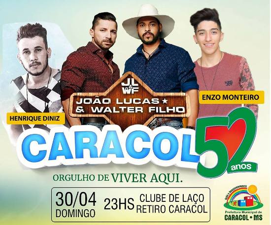 Caracol terá show com João Lucas e Walter Filho em comemoração ao aniversario