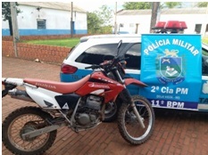 Em Bela Vista, PM recupera motocicleta roubada