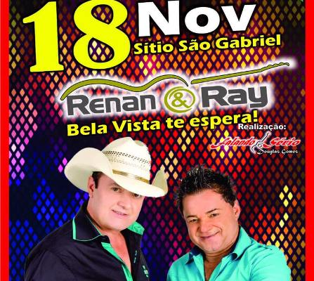 Dupla Renan e Ray faz Show dia 18 de novembro em Bela Vista