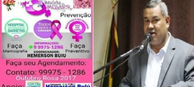Hemerson Buiu abraça Outubro Rosa e faz agendamento de prevenção ao Câncer