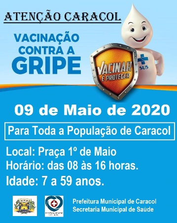 Em Caracol vacinação contra gripe está liberada para população dia 9 de maio