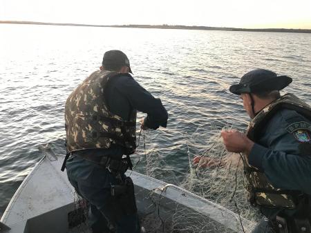 PMA fiscaliza 8 embarcações, apreende 1.000 metros de redes de pesca e solta 8 kg de peixes e uma tartaruga dos petrechos ilegais