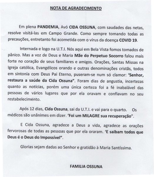Nota de agradecimento – Cida Ossuna