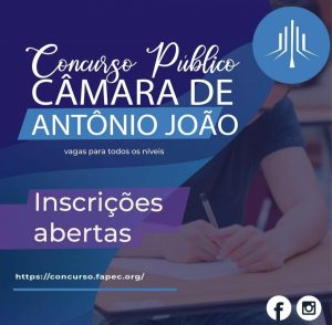 Abertas inscrições para concurso público da Câmara Municipal de Antônio João
