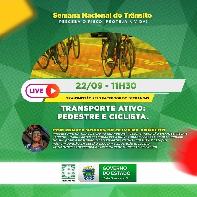Semana Nacional do Trânsito tem live pelo Detran sobre Transporte Ativo nesta terça-feira