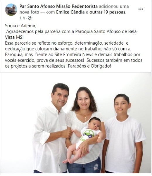 Fronteira News recebe agradecimento da Paróquia Santo Afonso pelo excelente trabalho prestado para a comunidade  