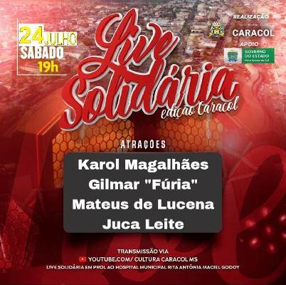 Em Caracol será realizado “Live Solidária” em prol ao Hospital Rita Antônia Maciel Godoy