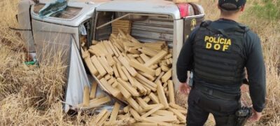 Condutor capota camionete carregada com mais de uma tonelada de maconha e é preso pelo DOF durante a Operação Hórus