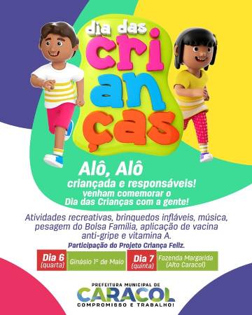 Prefeitura de Caracol realiza programação especial para o Dia das Crianças