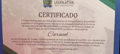Caracol recebe certificado por oferecer qualidade de vida as pessoas idosas do município