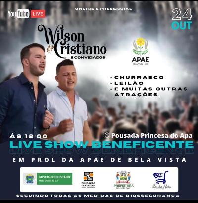 APAE Bela Vista realiza Live Show Beneficente dia 24 na Pousada Princesa do Apa