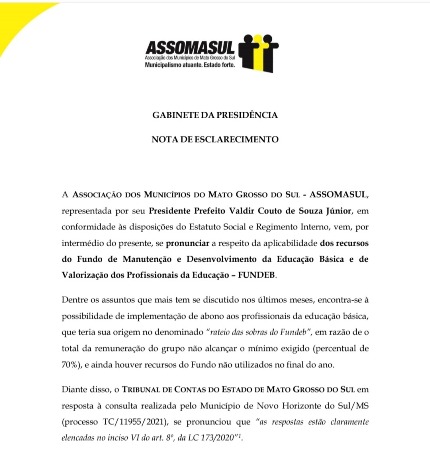 Tribunal de Contas de Mato Grosso do Sul considera ilegal rateio de sobras do FUNDEB no ano de 2021