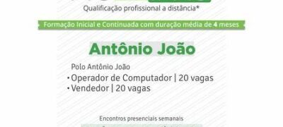 Prefeitura de Antonio João e Instituto Federal de MS abrem matrículas para cursos à distância