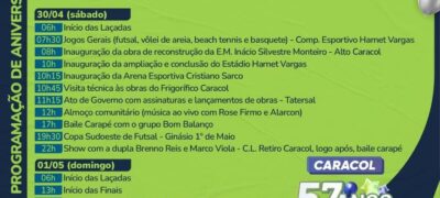 Prefeito Neco Pagliosa anuncia programação de aniversário dos 57 anos de Caracol