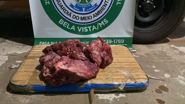 Polícia Militar Ambiental de Bela Vista autua três caçadores por abate de animal, apreende 30 kg de carne e os autua em R$ 1,5 mil