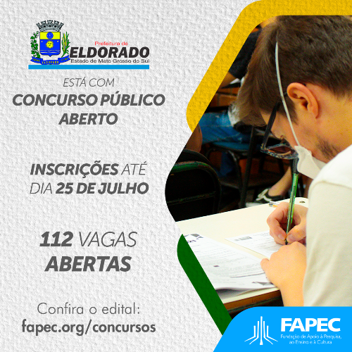 Prefeitura de Eldorado abre concurso público com inscrições até dia 25 de julho