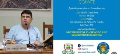 A pedido do vereador Johnys Basso, Ônibus Onça Pintada Atenderá mulheres em Bela Vista no dia 13 de maio  