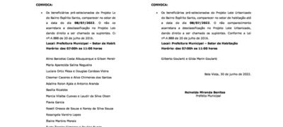 Bela Vista: Habitação convoca Pré-selecionados do Lote  Urbanizado